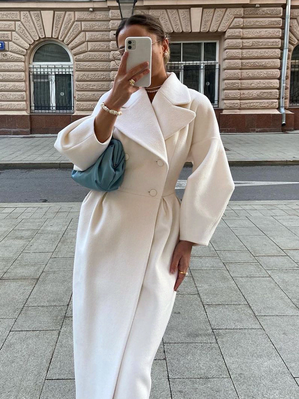 Miss Paris Uzun Kol Trençkot Shift Kalıp Beyaz | Lorlia