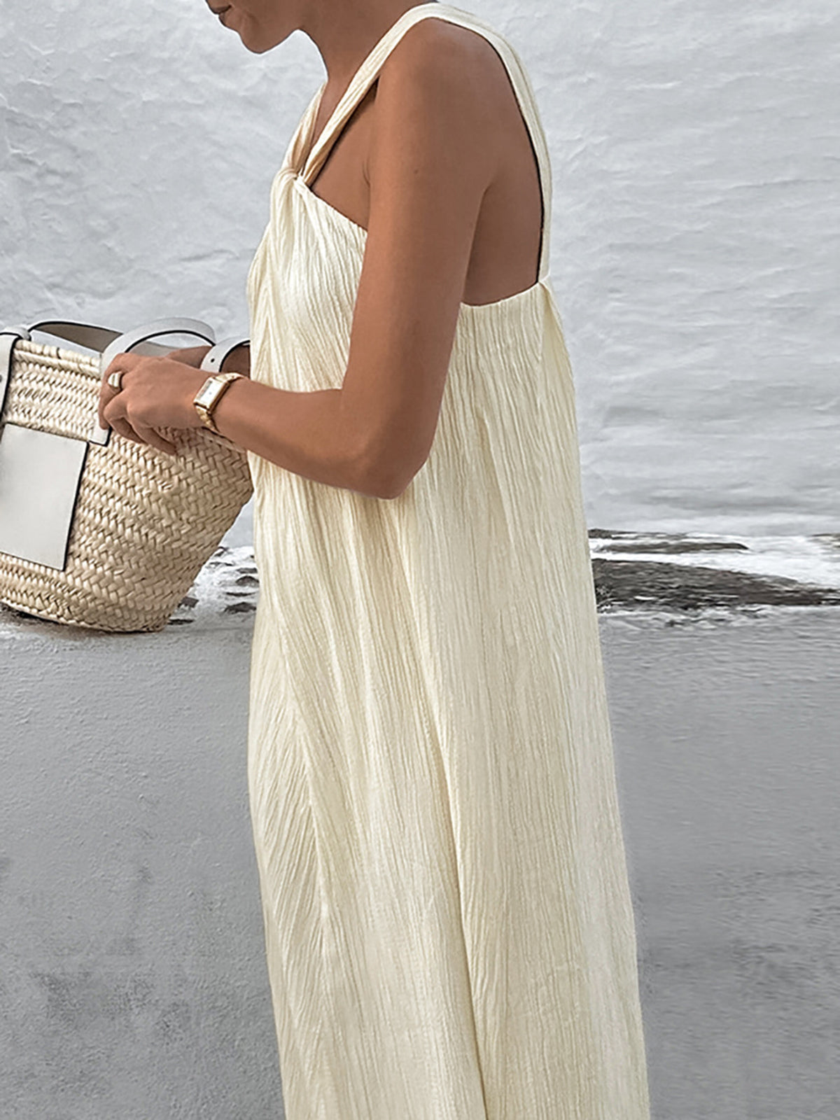Halter Yaka Maxi Elbise Ekru Kolsuz - Kirli -Beyaz | Lorlia