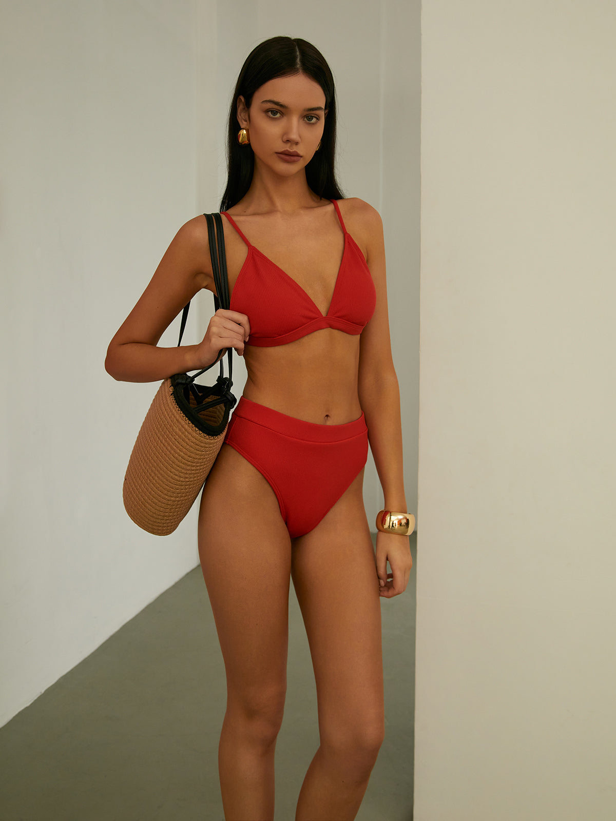 Nervürlü Bikini Takımı Kırmızı Regular Fit | Lorlia