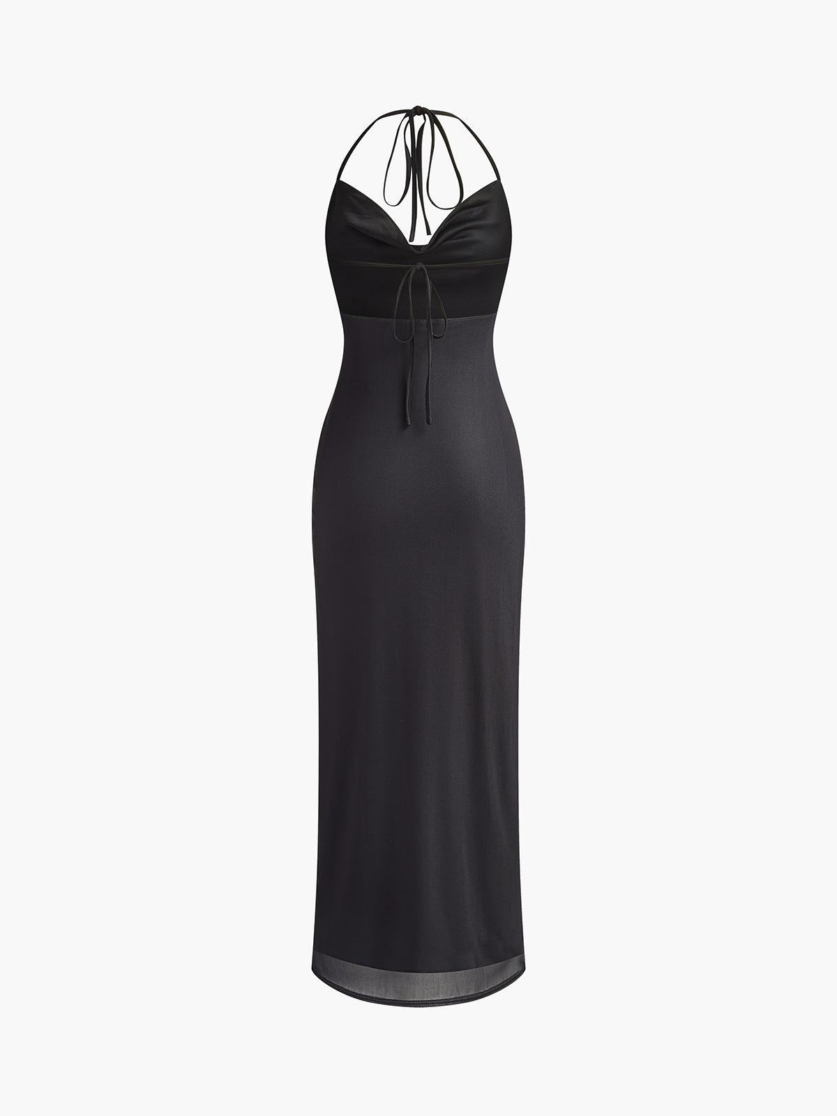 Halter İpli Sırtı Açık Çiçekli Maxi Elbise Siyah | Lorlia