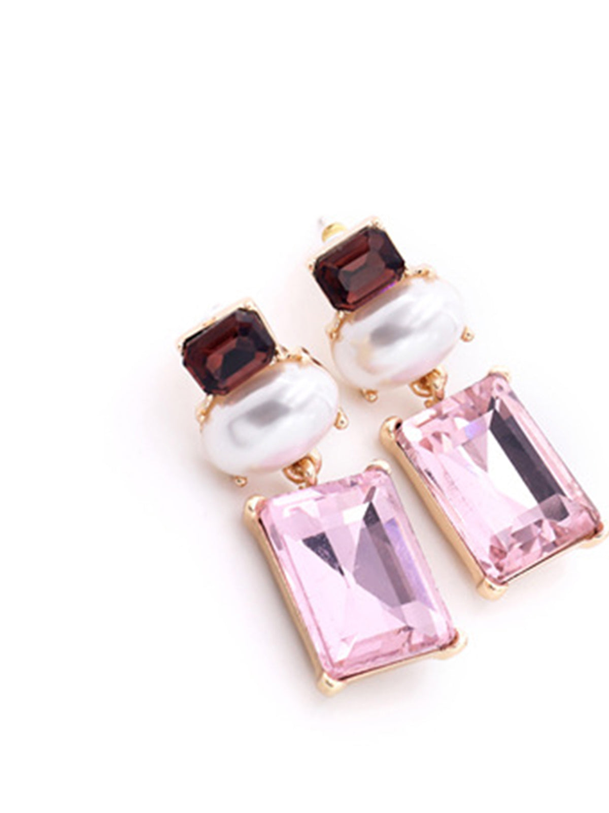 Geometrik Rhinestone Damla Küpe Pembe Bordo Ziron Taşlı | Lorlia