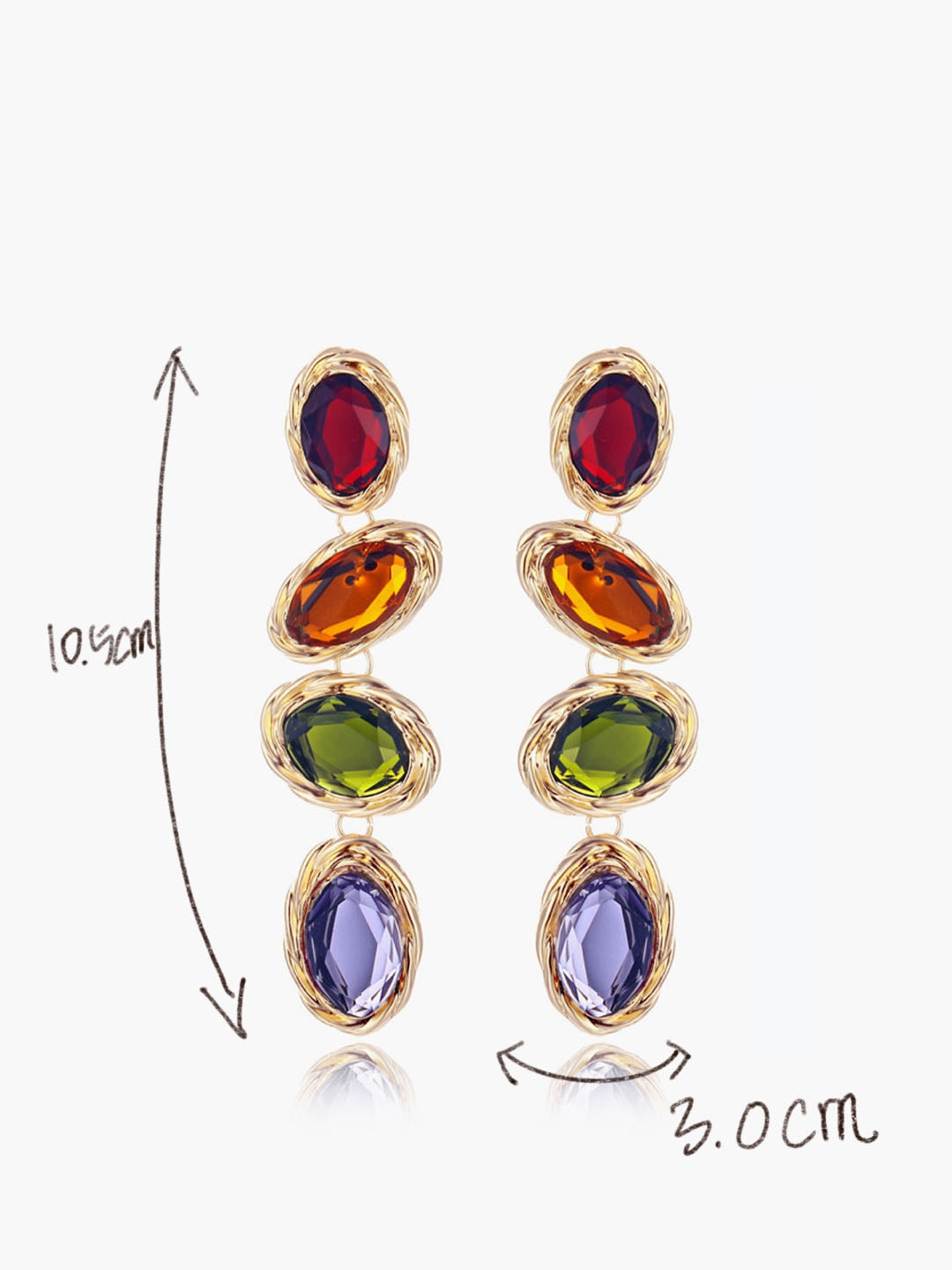 Renkli Rhinestone Küpeler Altın Kırmızı Taşlı | Lorlia
