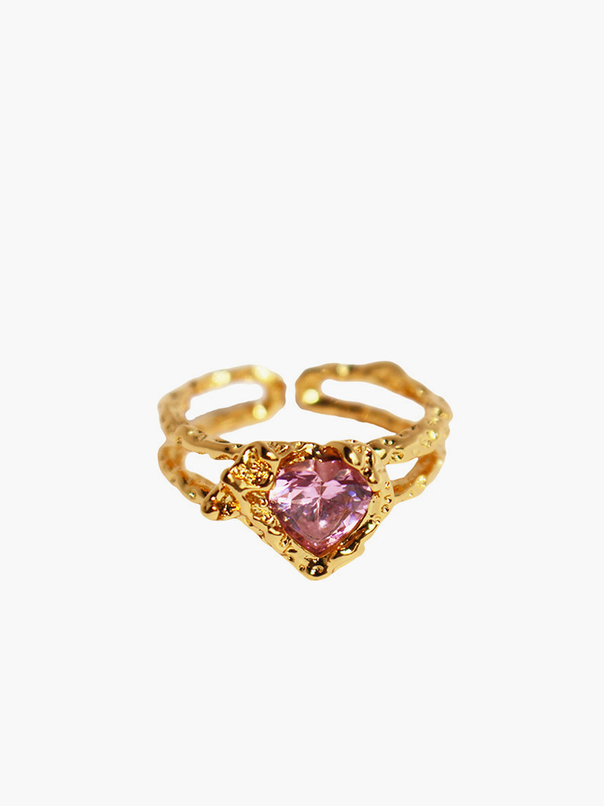 Kalp Rhinestone Ayarlanabilir Açık Yüzük Altın | Lorlia