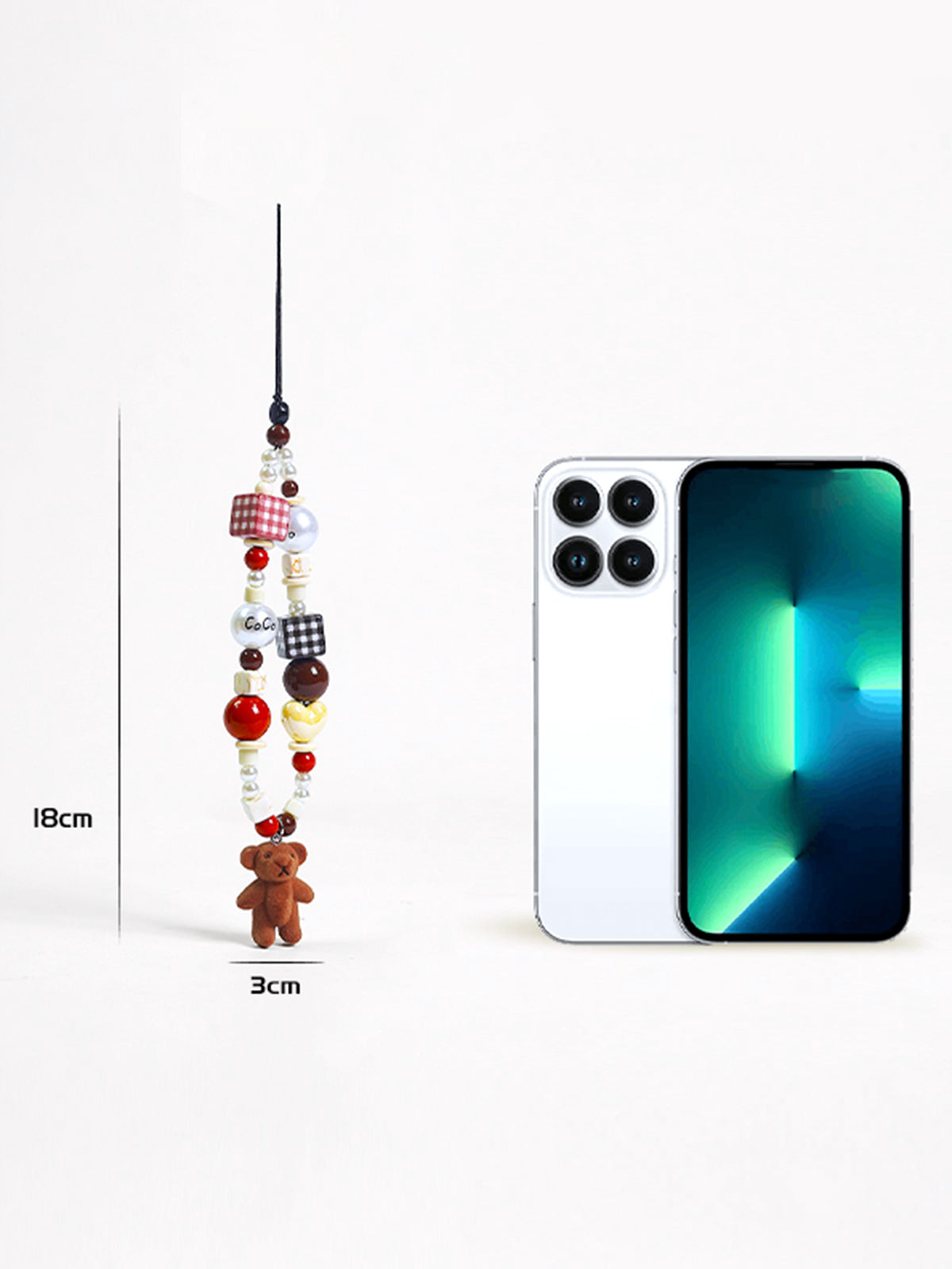 Floklu Ayı Bebek Boncuklu Telefon İpi Çok Renkli | Lorlia