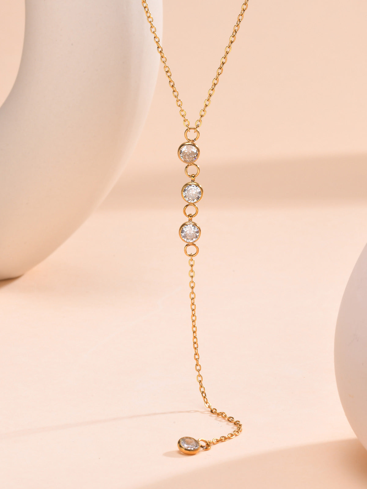 Rhinestone Lariat Damla Kolye Altın Titanyum Çelik | Lorlia