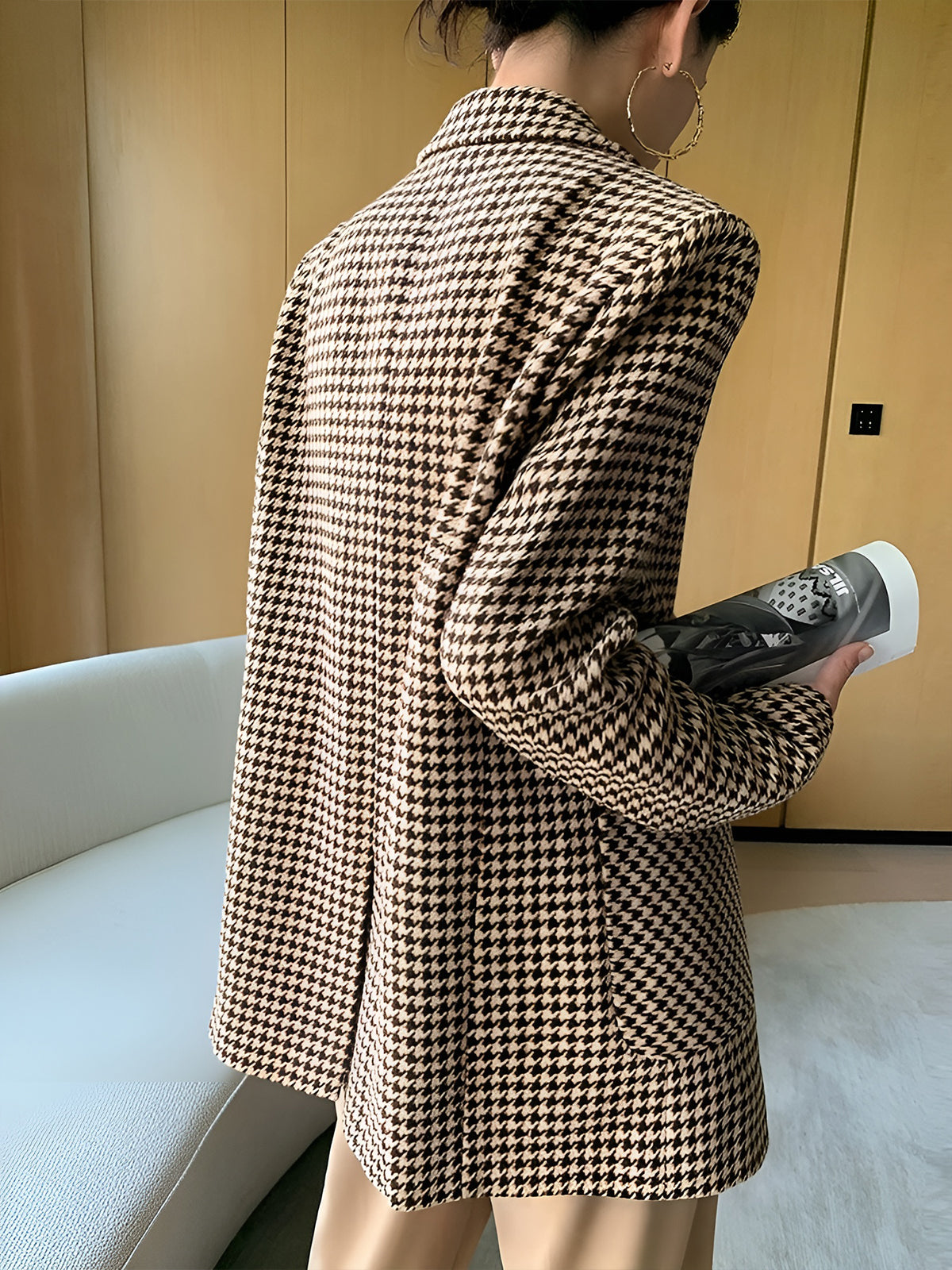 Desenli Blazer Ceket Uzun Kol Haki | Lorlia