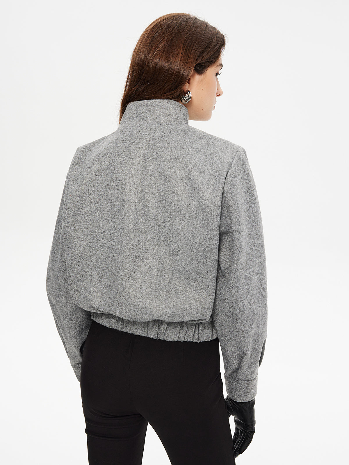 Düğme Klipsli Kısa Blazer Gri Asimetrik Kesim | Lorlia