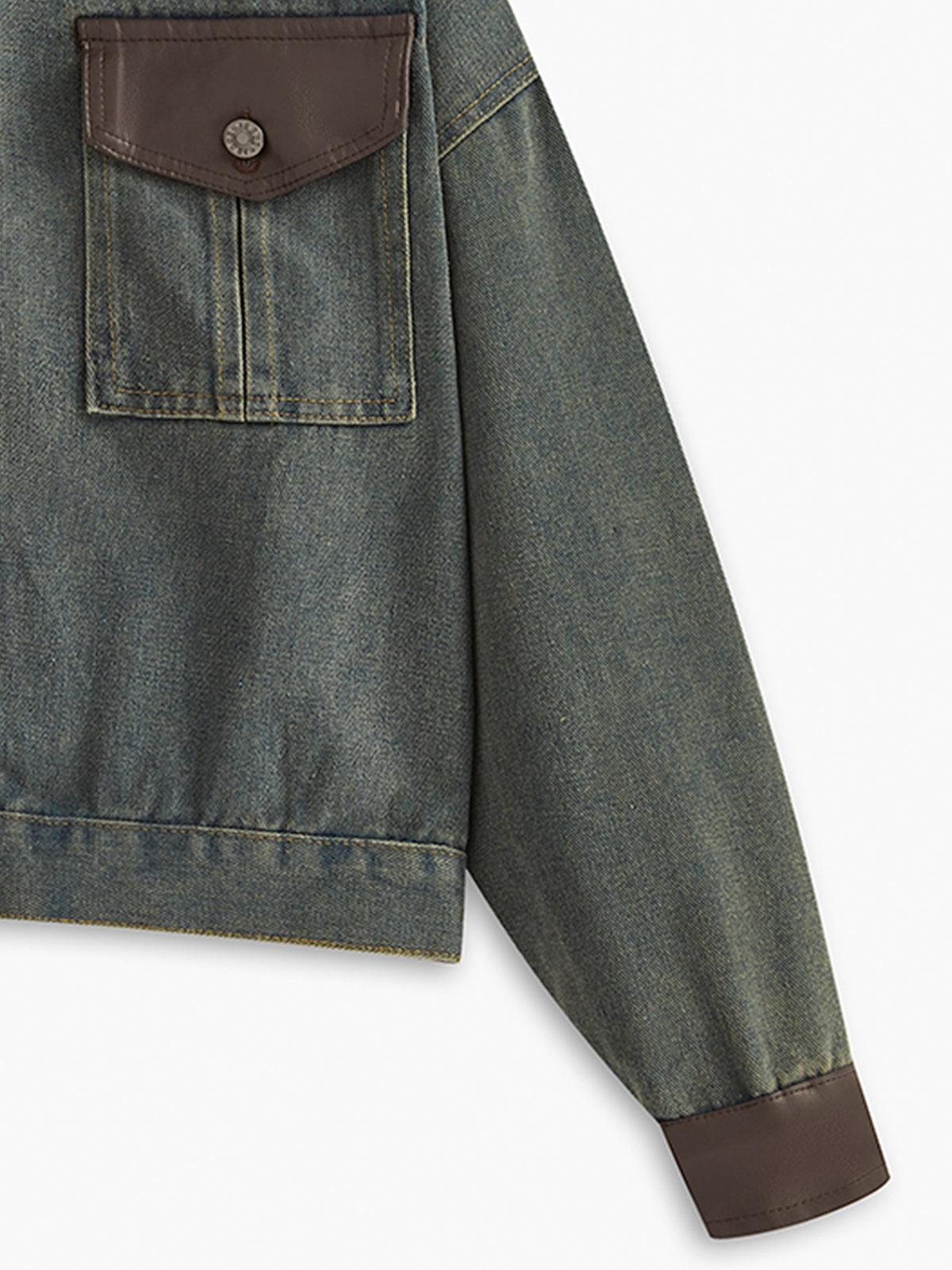 Vintage Kontrast Süslü Yaka Denim Ceket Koyu Kahverengi Uzun Kol | Lorlia