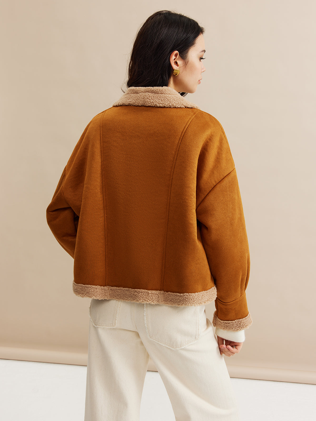 Boheme Minky Astarlı Süet Ceket Kahverengi Oversized | Lorlia