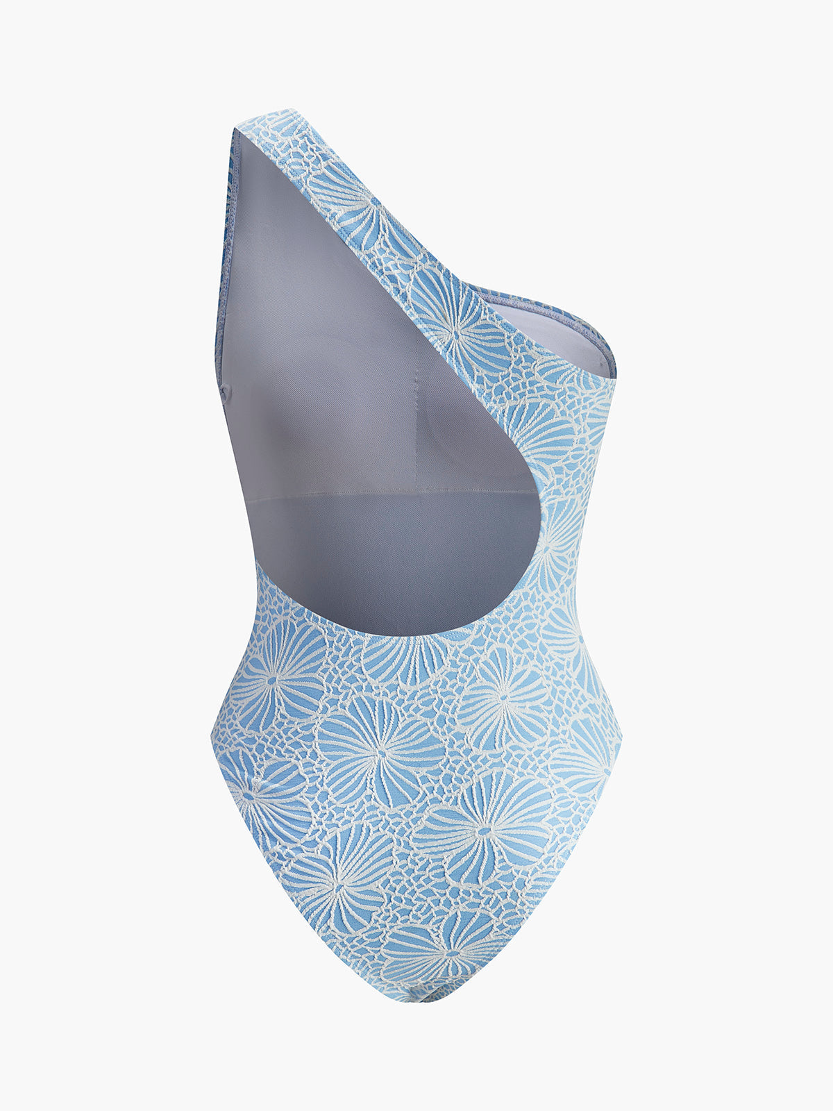 Asimetrik Dantel Kesim Sırt Monokini Açık Mavi | Lorlia
