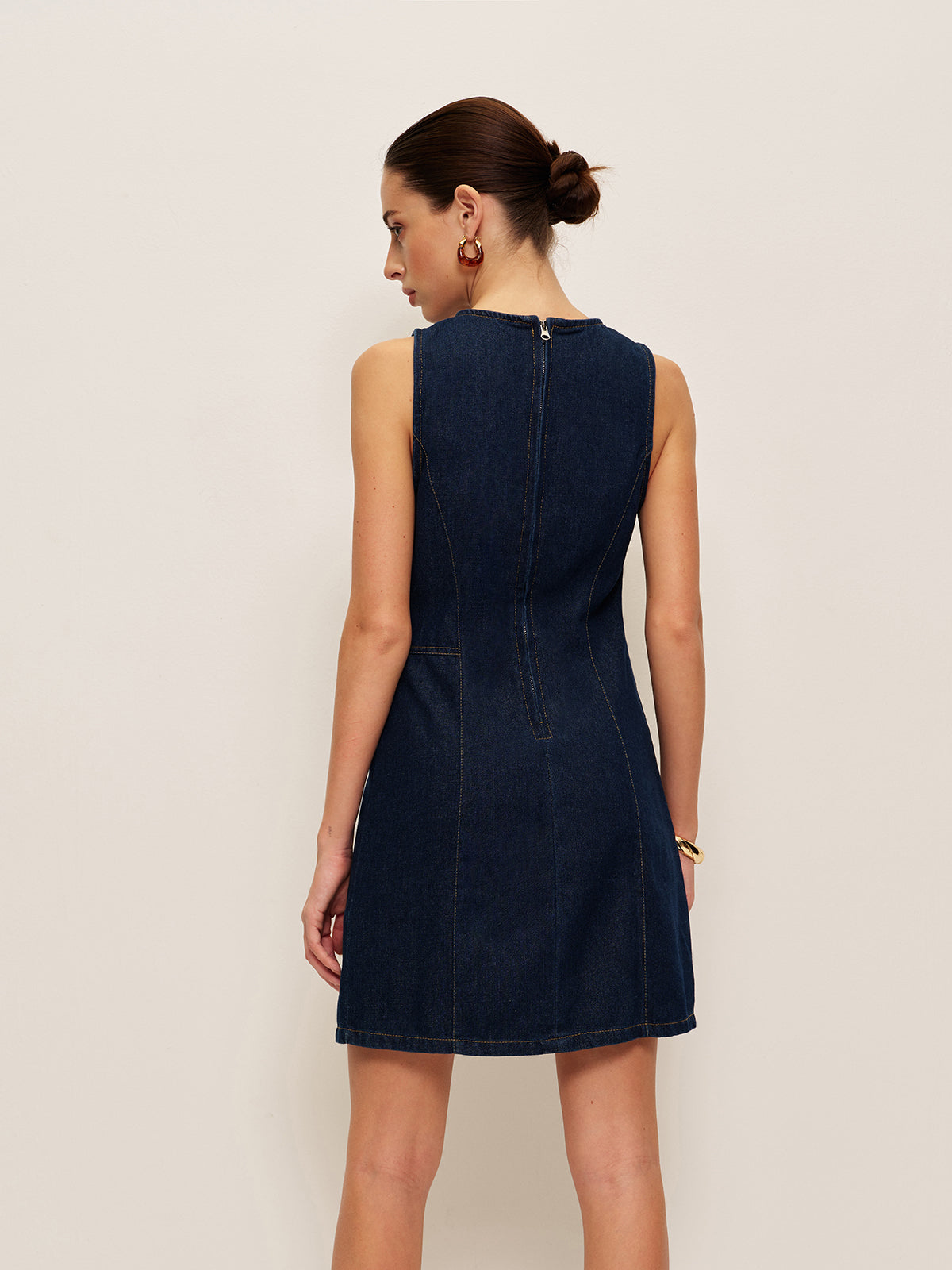 Kolsuz Denim Elbise Lacivert Yırtmaçlı | Lorlia
