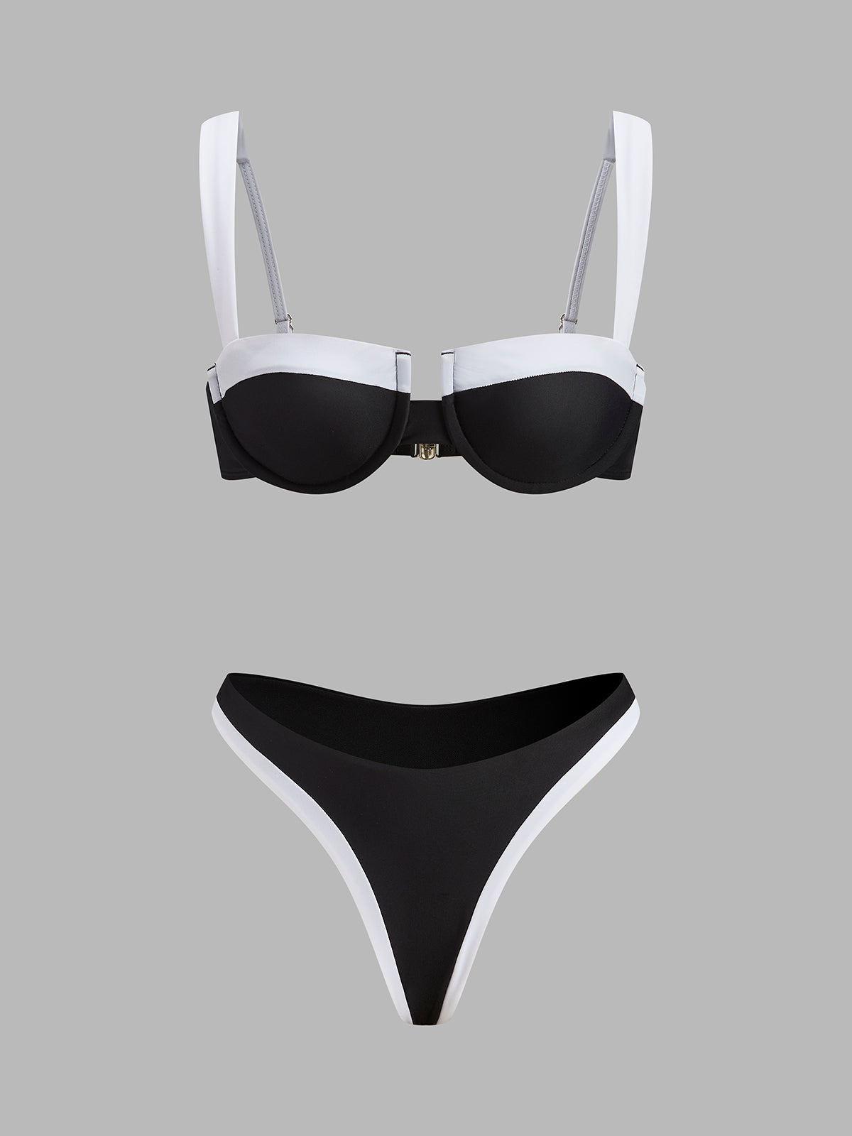 Kontrast Süslemeli Kesik Bikini Takımı Siyah Beyaz | Lorlia