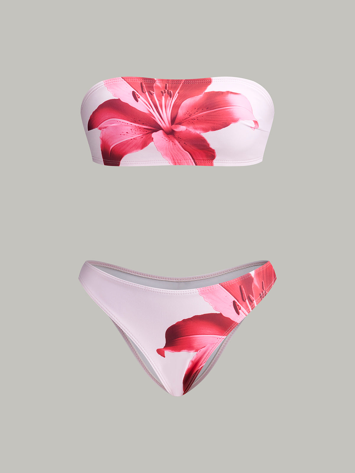 Çiçekli Bandeau Bikini Seti Kapama Eteği Pembe | Lorlia