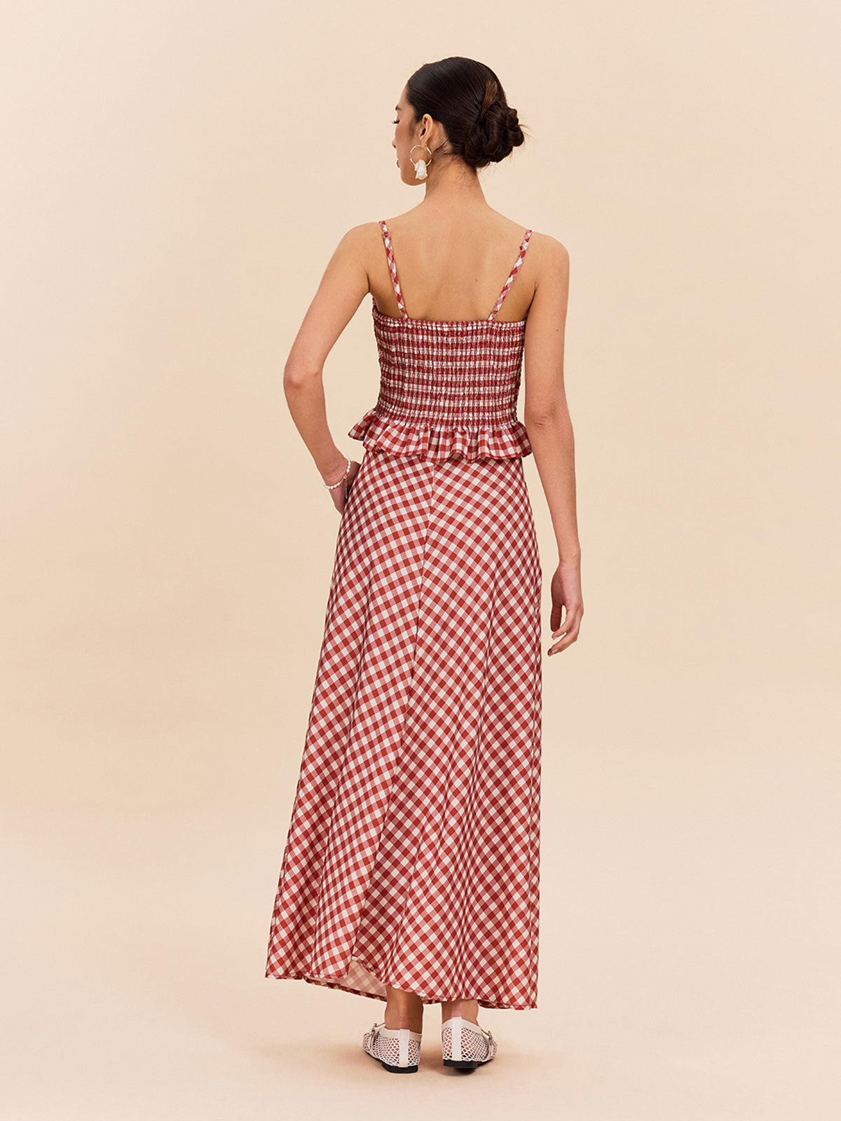 Kareli Cepli Maxi Etek Kırmızı Vintage Tarzı | Lorlia