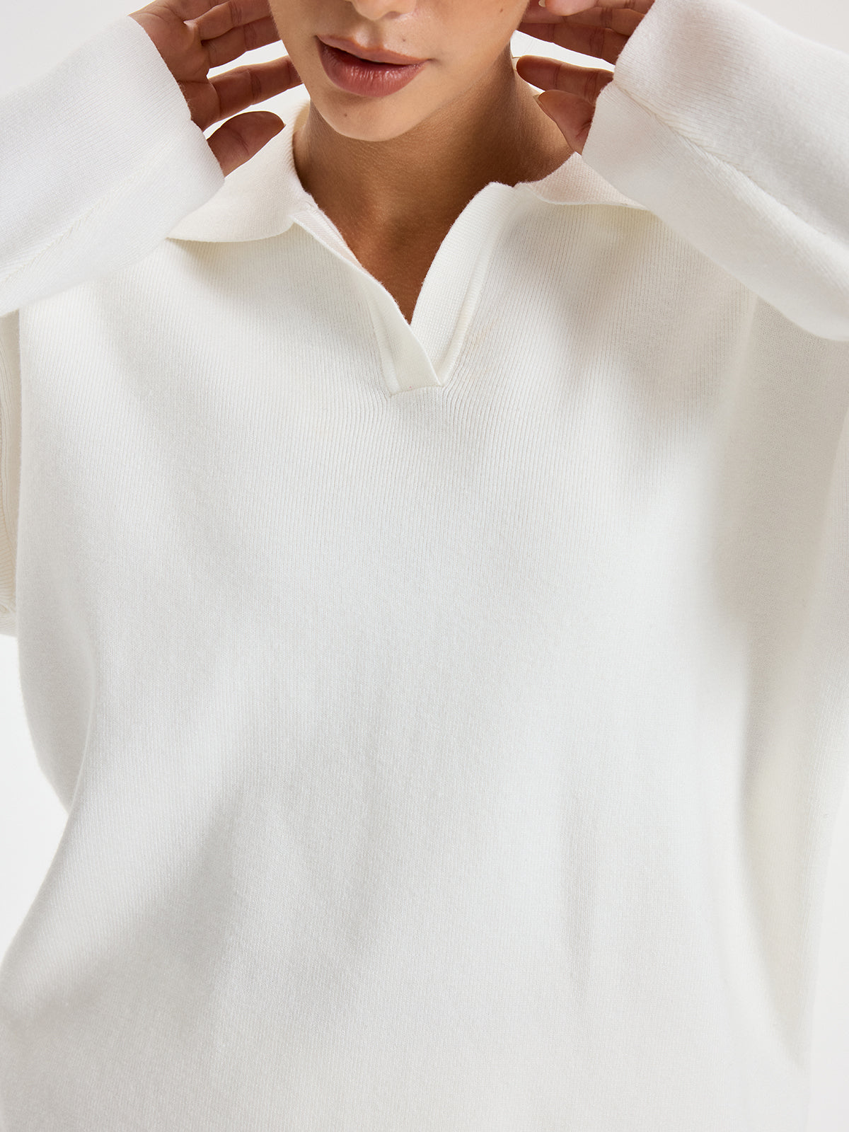 Oversized Polo Triko Takım Seti Beyaz Düz Kesim | Lorlia