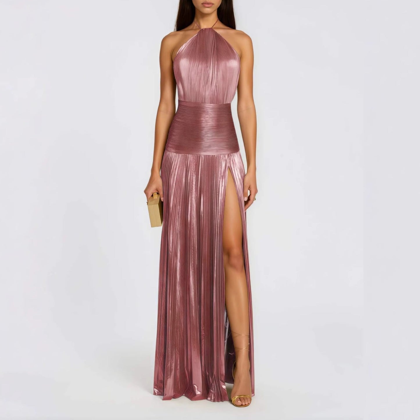 Halter Yaka Maxi Abiye Elbise | Lorlia