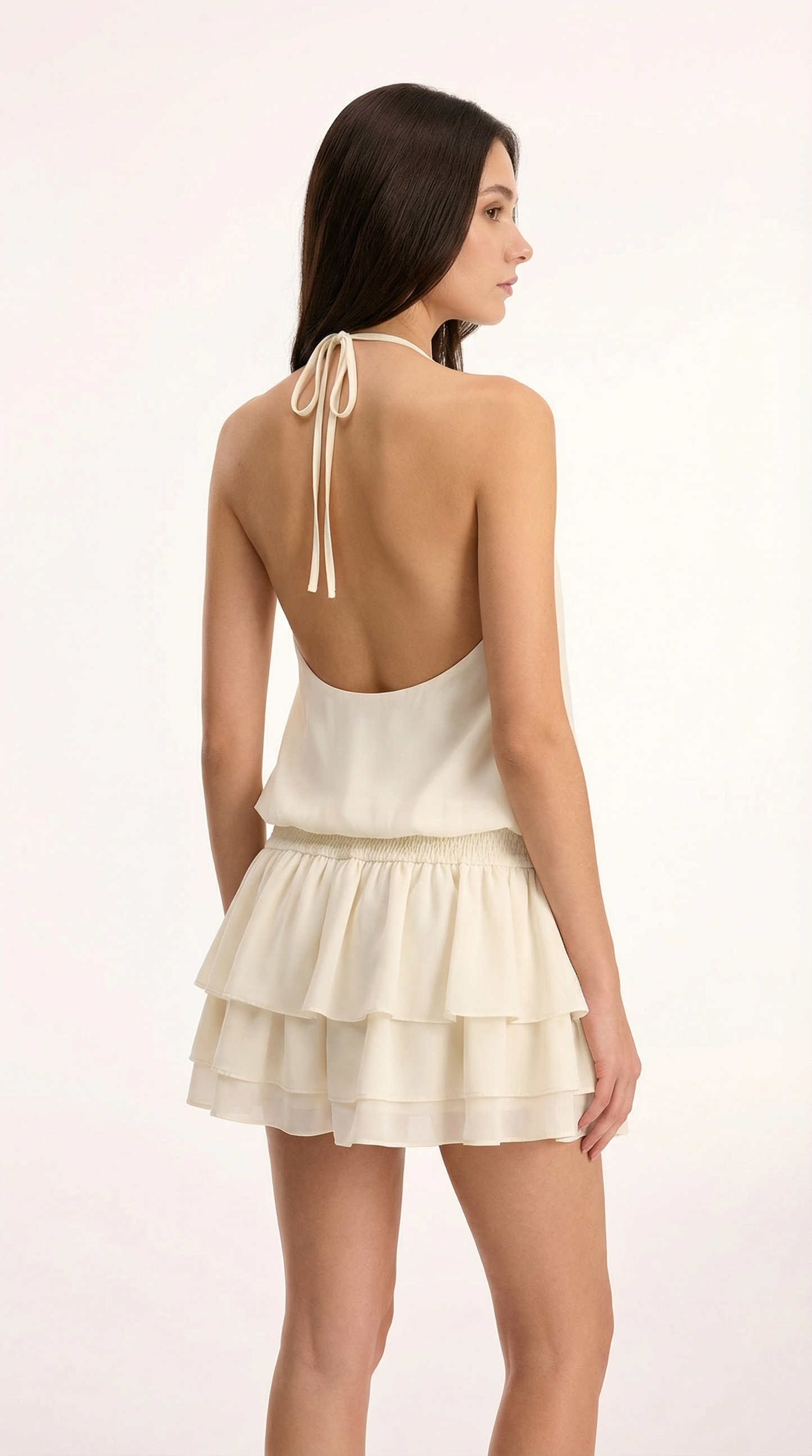 Halter Yaka Mini Elbise Siyah Şifon A Kesim | Lorlia