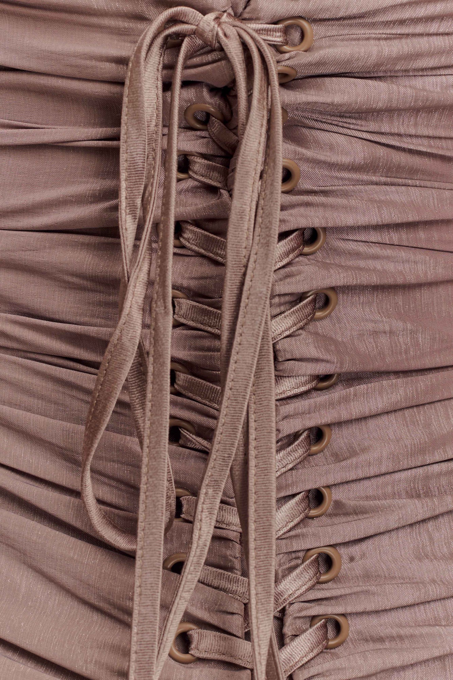 ROF Serena Straplez Tafta Maxi Elbise - Bronz Taupe