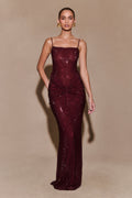 ROF Roisin Diamante Saten Maxi Elbise - Maun