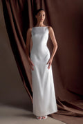 ROF Mor Kolsuz Saten Maxi Elbise - Beyaz