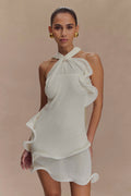 Caprice Beyaz Halter Yaka Triko Mini Elbise | Lorlia