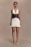 Dinah Siyah Krem Dantelli Saten Mini Elbise | Lorlia