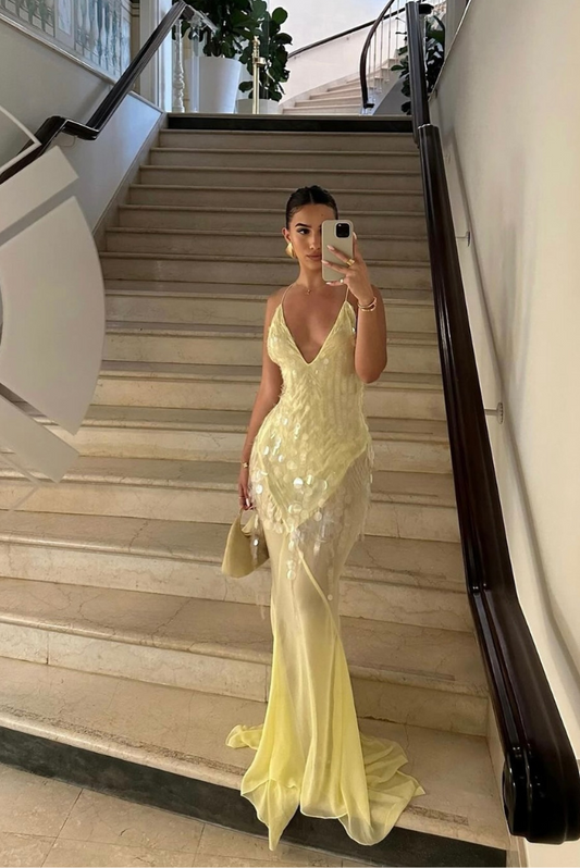 Aaliyah | V Yaka Kolsuz Maxi Elbise | Lorlia