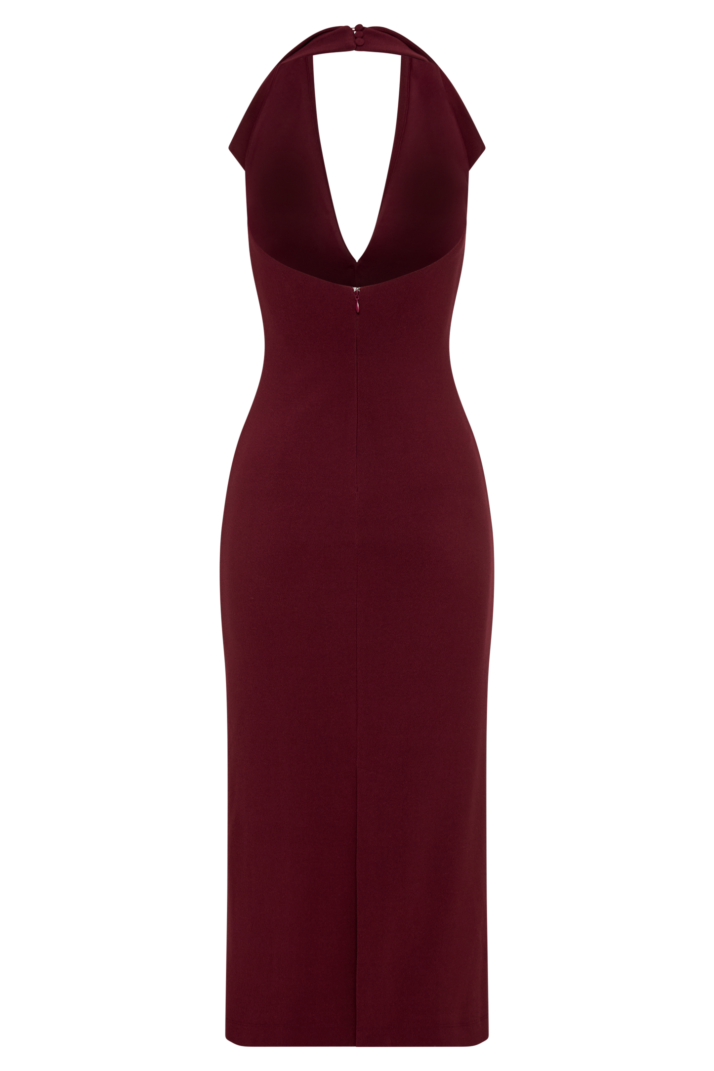 ROF Annita Krep Boyundan Bağlamalı Midi Elbise - Merlot