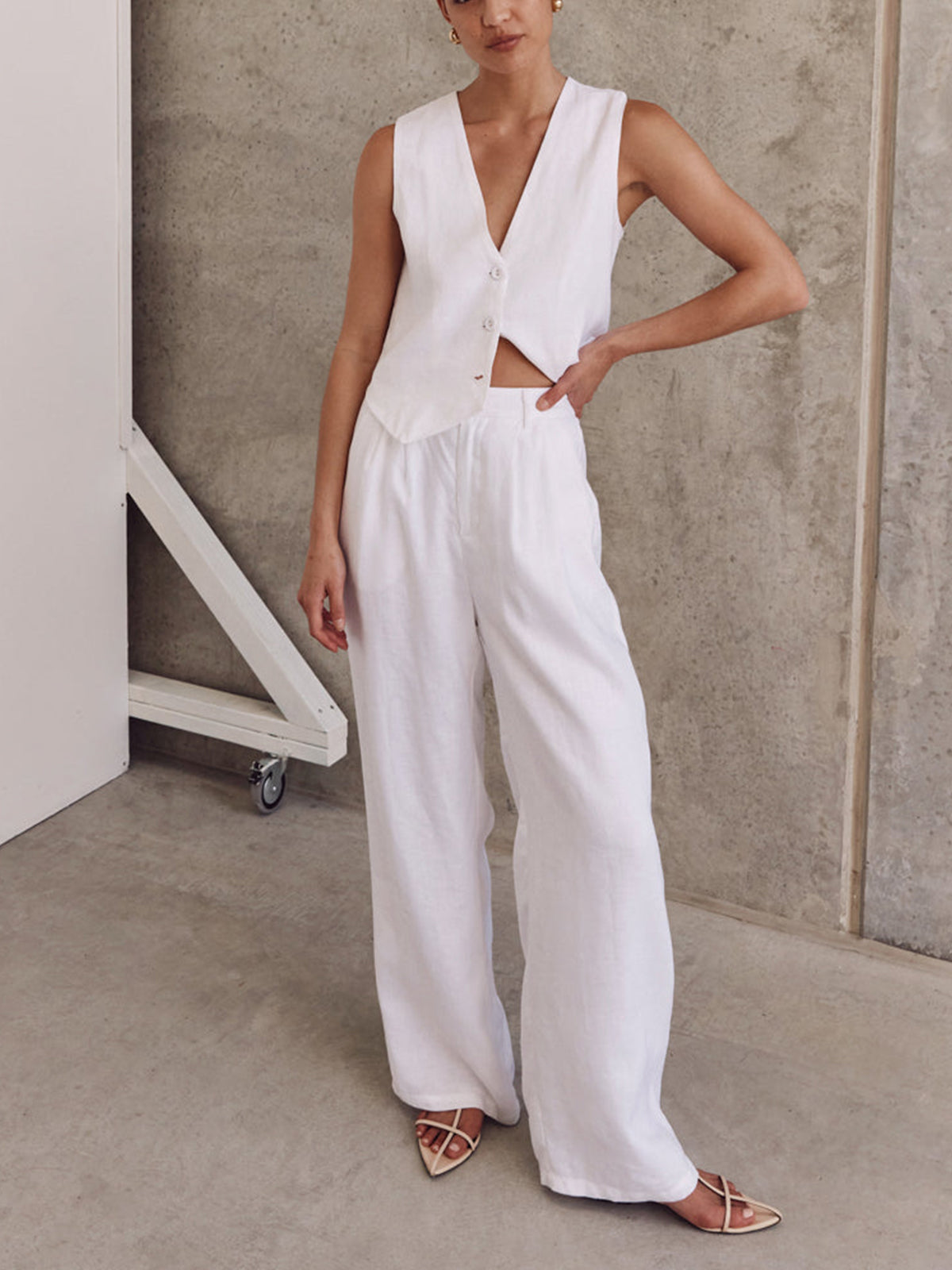Pamuklu Günlük Pantolon Takımı Regular Fit Beyaz | Lorlia
