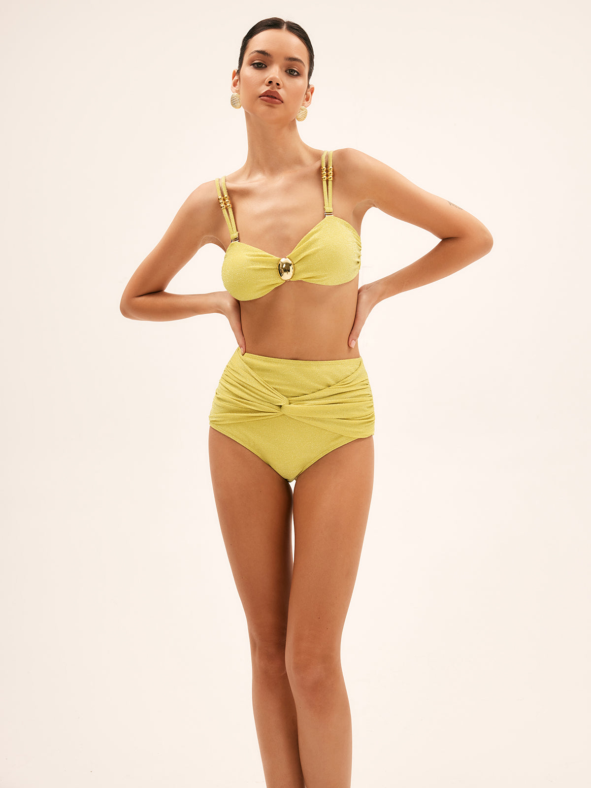 Metal Dekorlu Yüksek Bel Bikini Seti Sarı | Lorlia