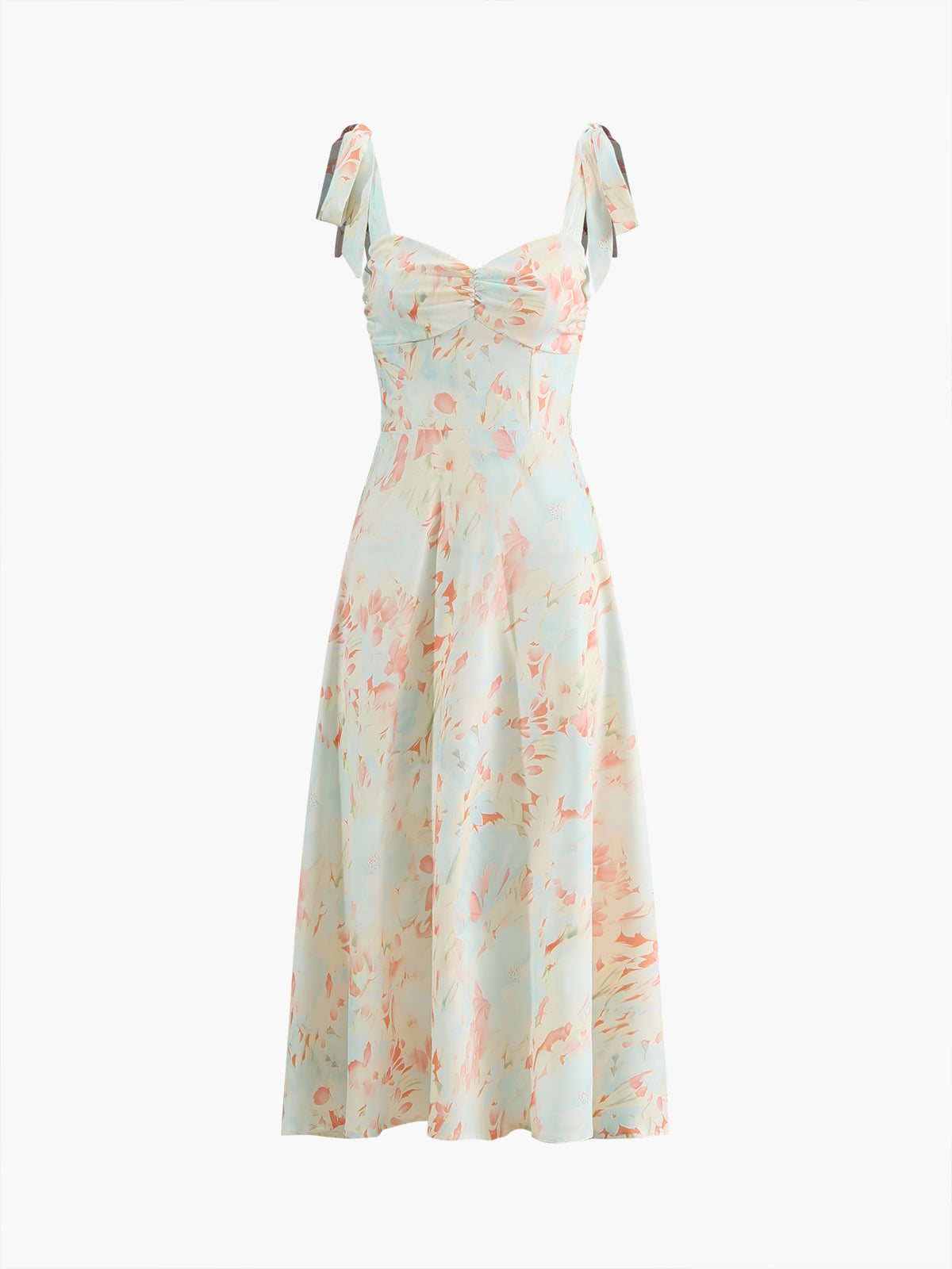 Monet Garden Çiçekli Midi Elbise Kolsuz Düğümlü Multicolor | Lorlia