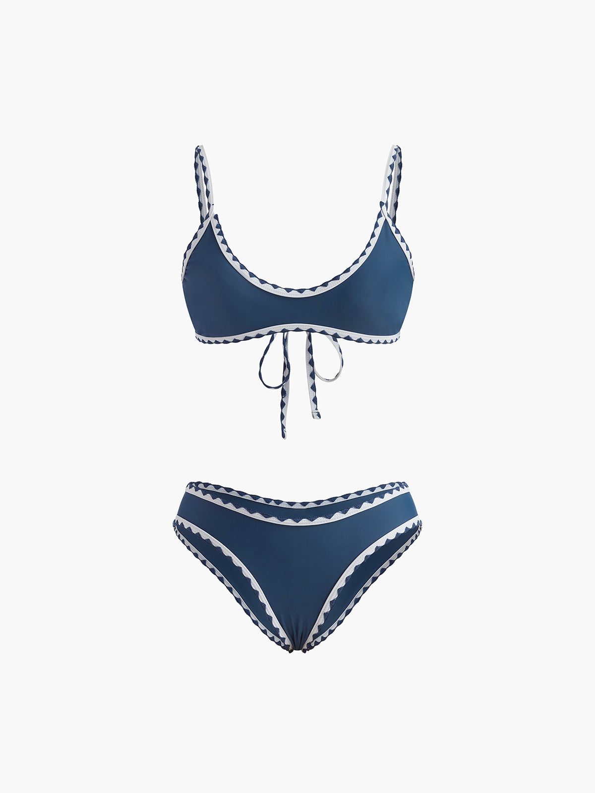 Kontrast Kesimli Düğümlü Bikini Takımı Lacivert | Lorlia