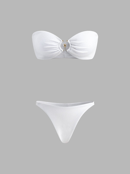 Halka Kesimli Bikini Takımı Beyaz Çıkarılabilir Pedli | Lorlia