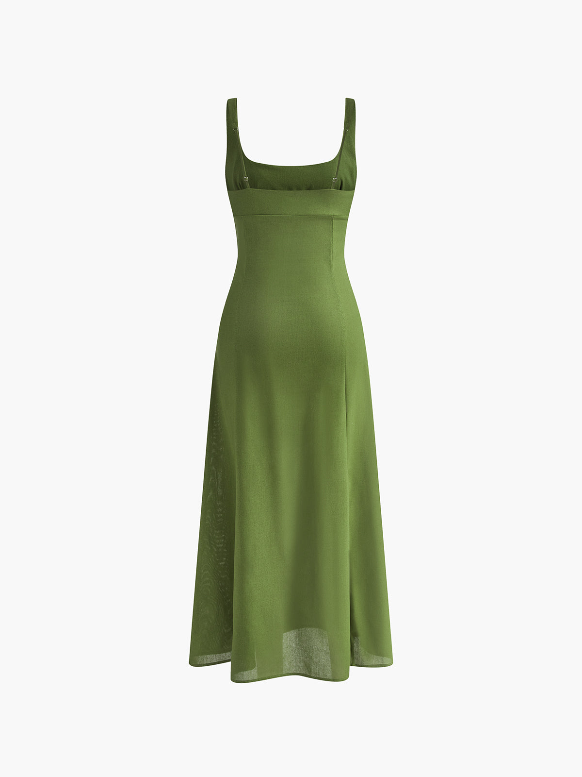 Yırtmaçlı Kare Yaka Kolsuz Midi Elbise Yeşil | Lorlia
