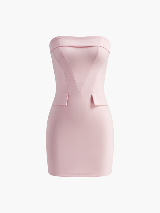 Straplez Kısa Abiye Elbise Pembe Slim Fit | Lorlia