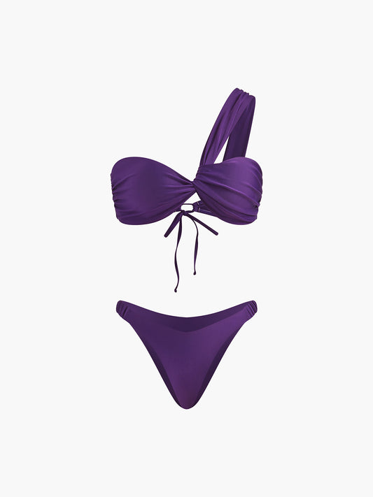 Asimetrik İpli Bikini Takımı Mor Çıkarılabilir Pedli | Lorlia