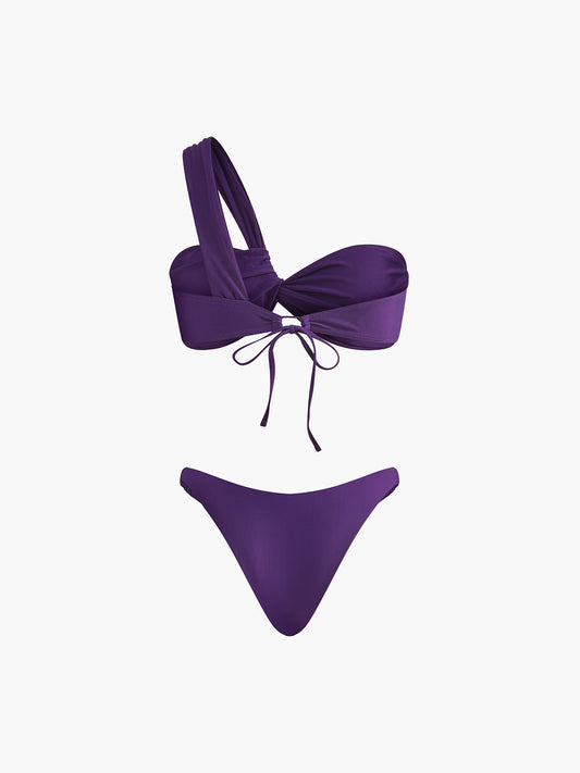 Asimetrik İpli Bikini Takımı Mor Çıkarılabilir Pedli | Lorlia