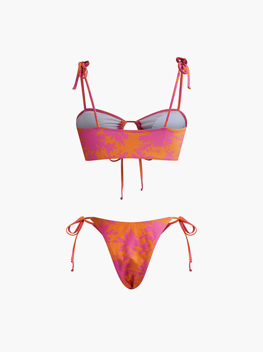 Baskılı Daire Kesimli Bikini Takımı Turuncu Çıkarılabilir Pedli | Lorlia