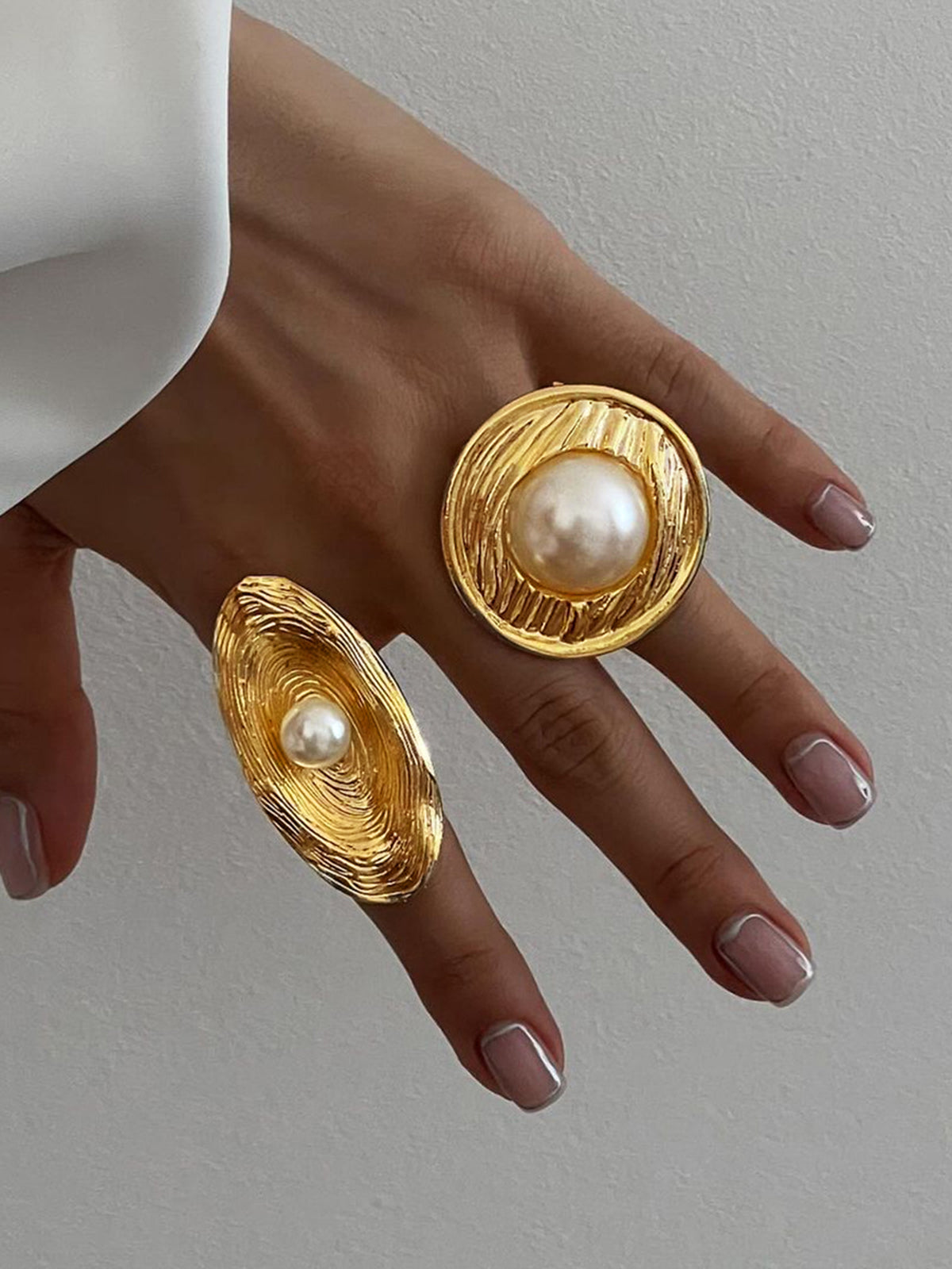Altın İnci Yüzük Titanyum Çelik Elegant | Lorlia