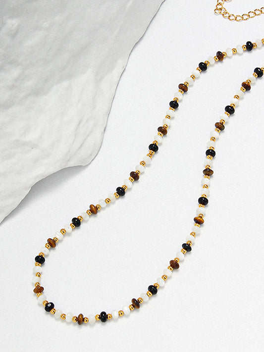 Kaplan Gözü Taşlı Boncuklu Kolye Çok Renkli | Lorlia