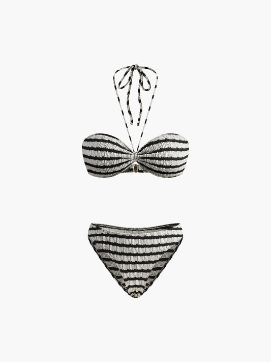 Çizgili Halter Çıkarılabilir Pedli Bikini Takımı Siyah Beyaz | Lorlia