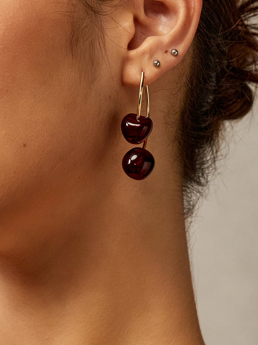 Kiraz Charm Sallantılı Küpe Bordo Akrilik | Lorlia
