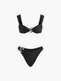 Altın Spiral Bikini Takımı Siyah Metal Detaylı