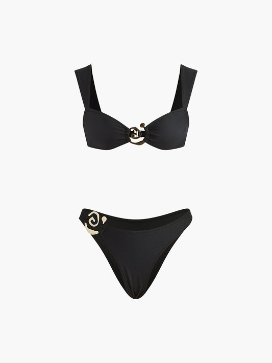 Altın Spiral Bikini Takımı Siyah Metal Detaylı | Lorlia