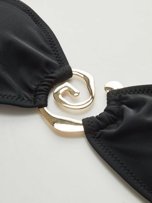Altın Spiral Bikini Takımı Siyah Metal Detaylı | Lorlia