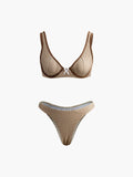 Ekose Bikini Takımı Açık Kahverengi Çıkarılabilir Pedli