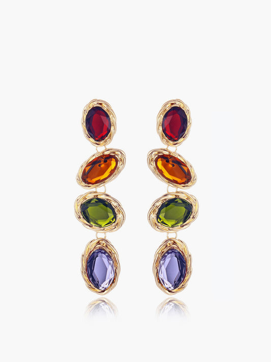 Renkli Rhinestone Küpeler Altın Kırmızı Taşlı | Lorlia