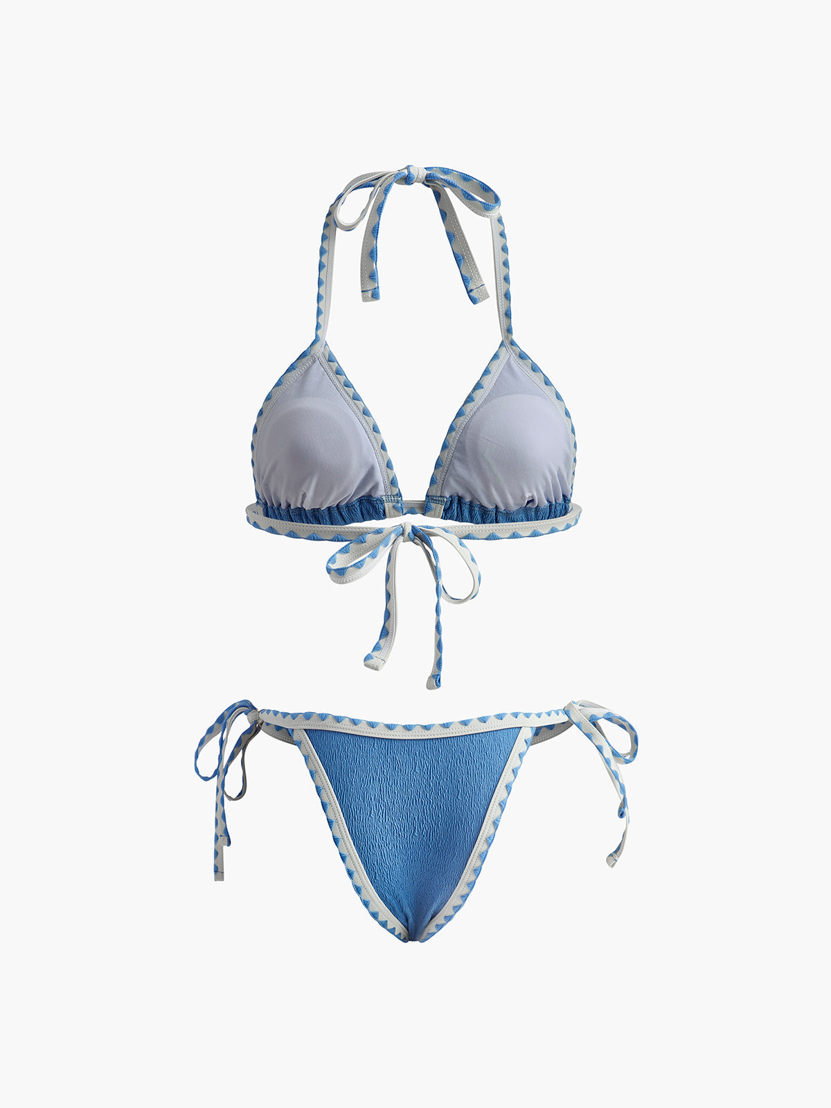 Kontrast Bağcıklı Düğümlü Bikini Takımı Mavi Puantiyeli | Lorlia