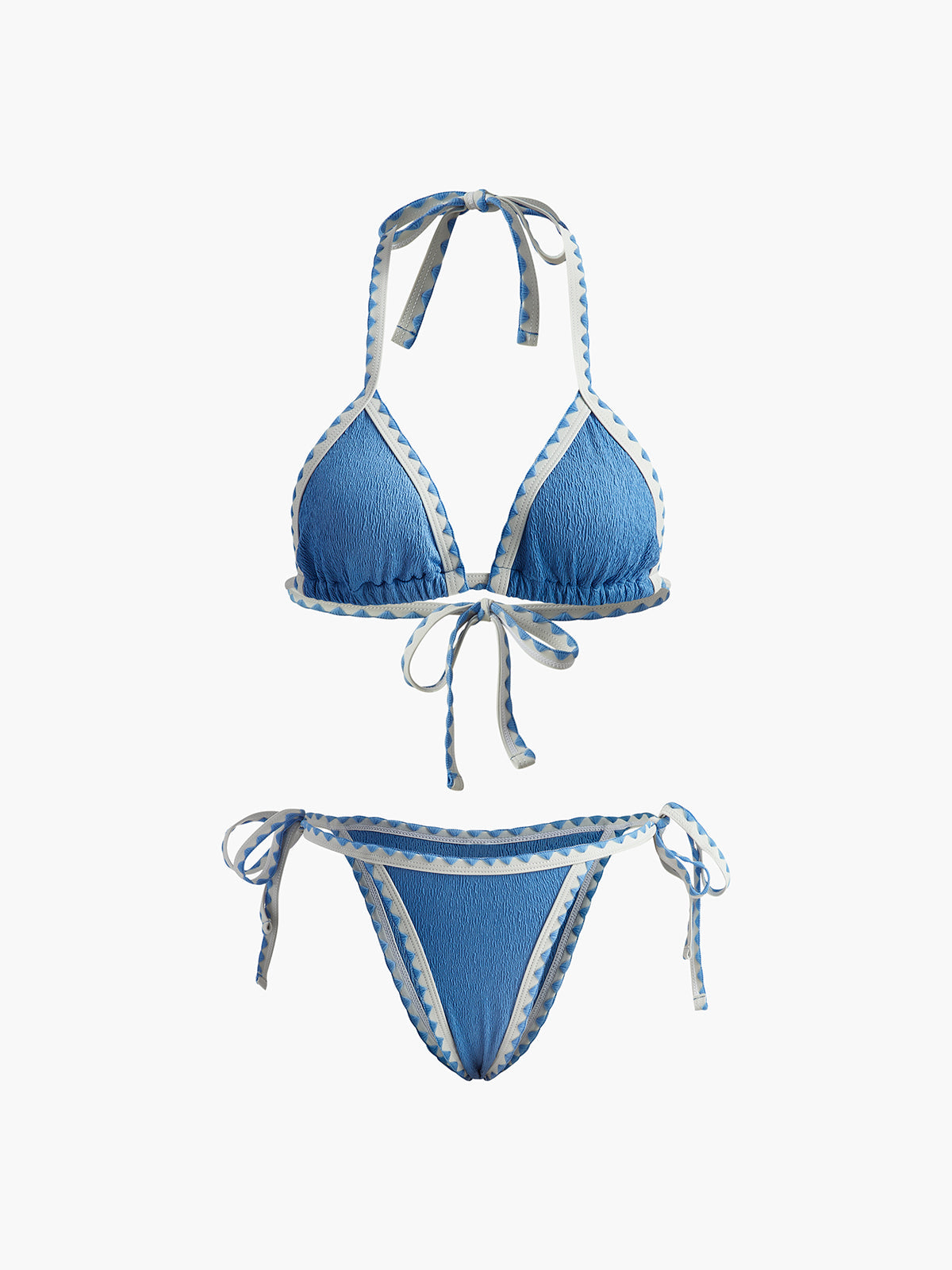 Kontrast Bağcıklı Düğümlü Bikini Takımı Mavi Puantiyeli | Lorlia