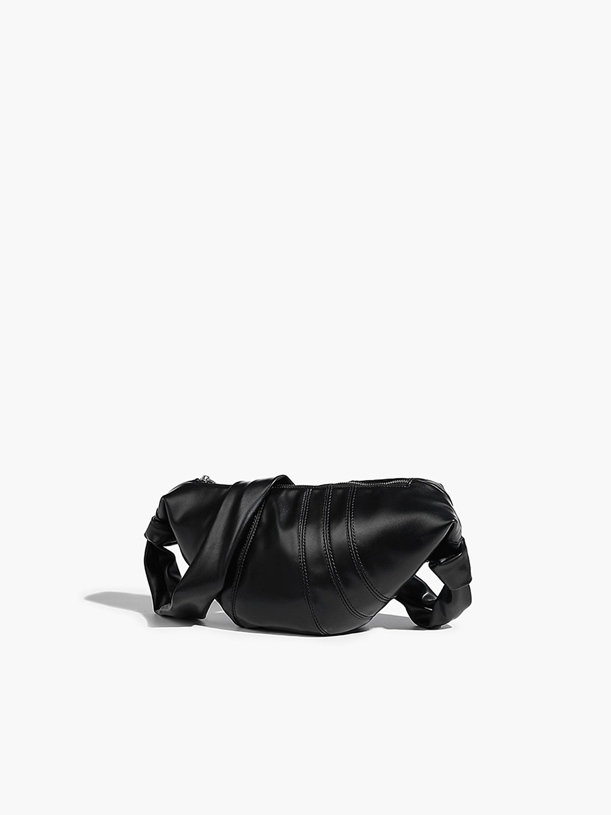 Dokulu Kruvasan Çapraz Çanta Siyah Minimalist | Lorlia